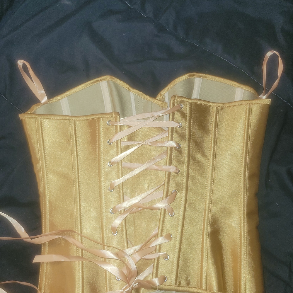 Vintage Gold Satin Boned Lace-Up Corset - Picture 4 of 9